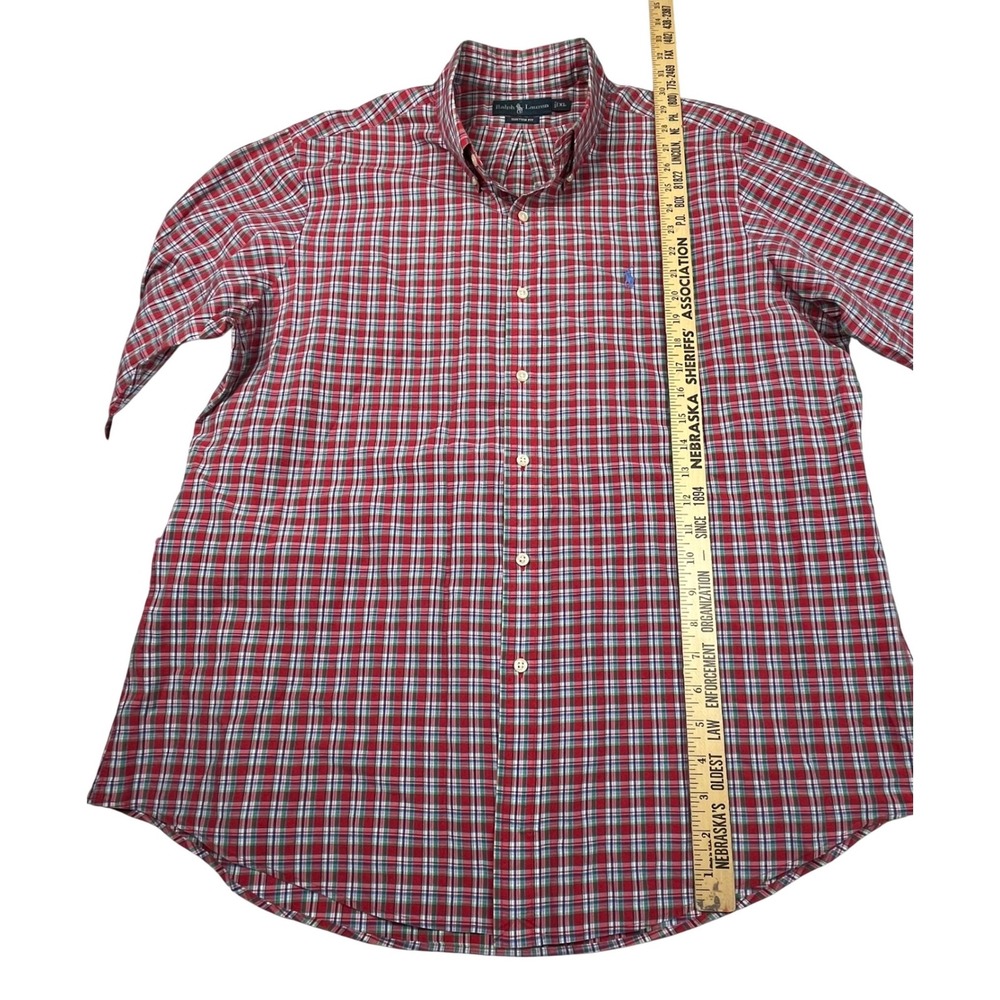 Ralph Lauren EUC Button‎ Down Shirt Men's XL Red Plaid Custom Fit Cotton - Picture 6 of 10